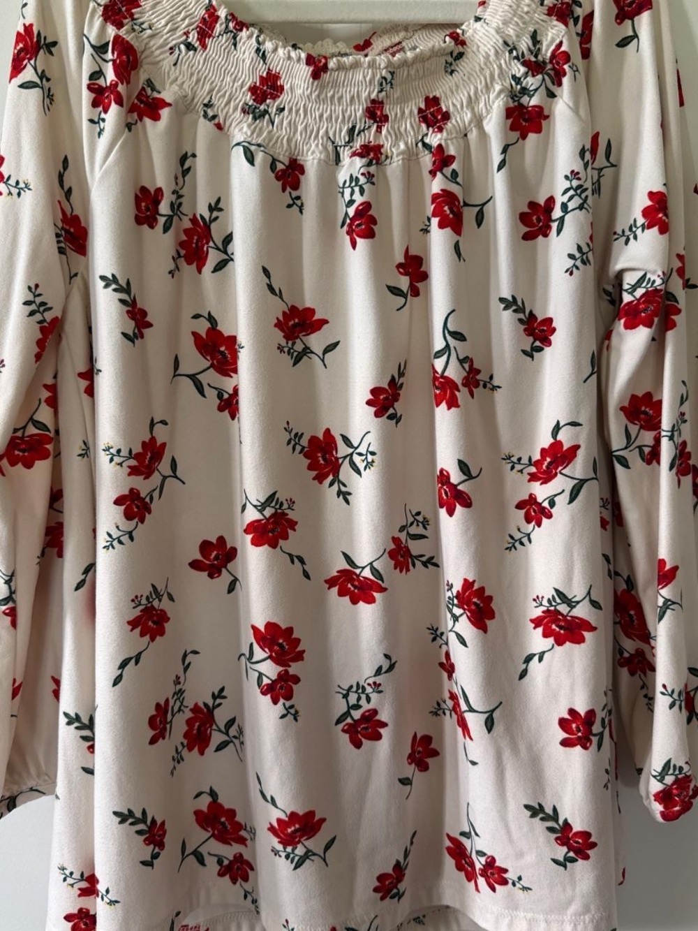 Old Navy Cream Blouse with Red Floral Print